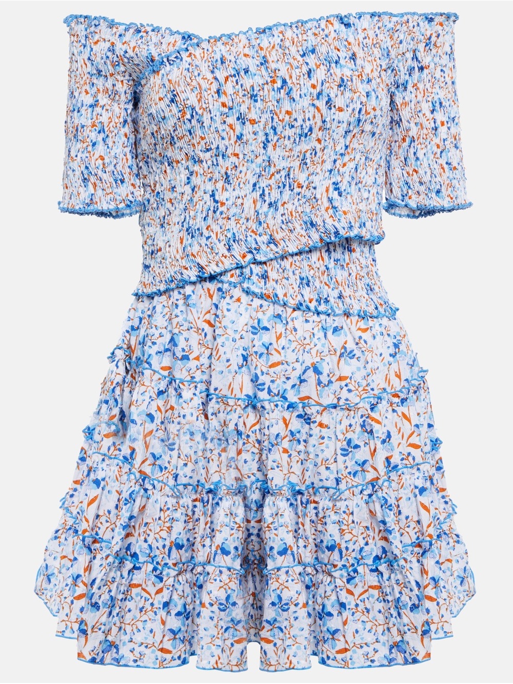 NWT Poupette St. Barth Blue Floral Smocked Off-Shoulder Mini Dress XS